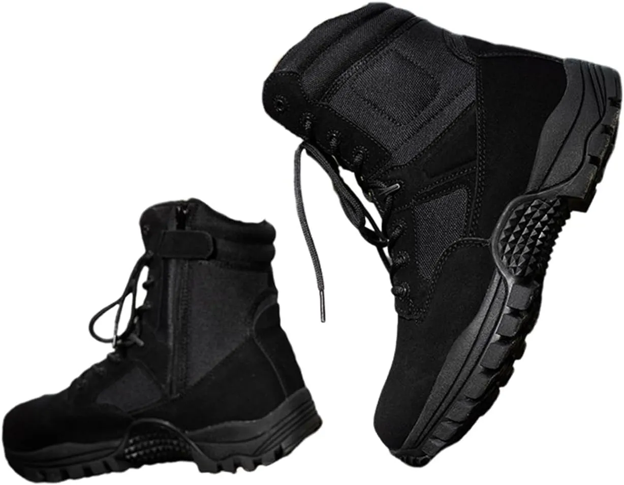 Mens Plus Size High Top Non Slip Military Boots, Men's Outdoor Lace Up Breathable Tactical Boots with Side Zipper, Waterproof Lightweight Combat Boots