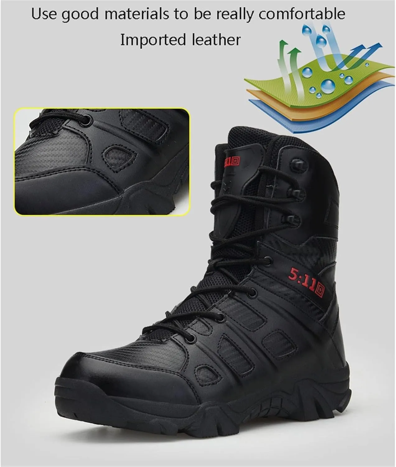 Men's Plus Size High Top Tactical Boots, Men's Side Zip Style Composite Toe Slip Resistant Work Boot, Lace Up Breathable Desert Boots, for Fishing, Jungle, Running, Mountaineering