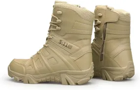 Men's Plus Size High Top Tactical Boots, Men's Side Zip Style Composite Toe Slip Resistant Work Boot, Lace Up Breathable Desert Boots, for Fishing, Jungle, Running, Mountaineering