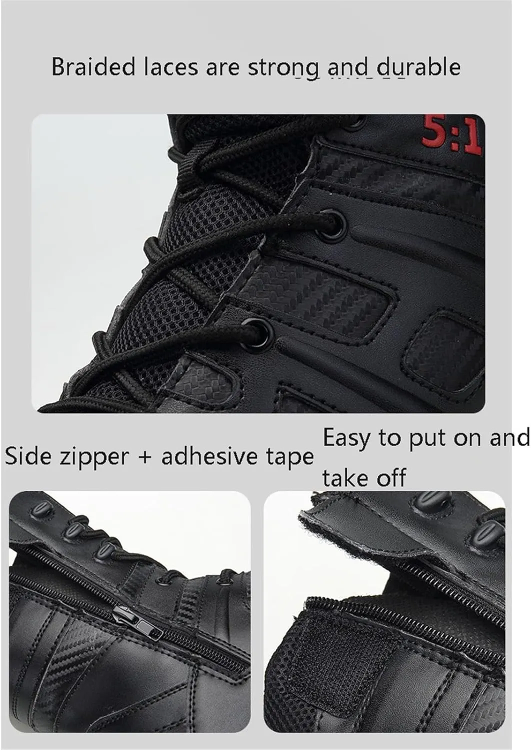 Men's Plus Size High Top Tactical Boots, Men's Side Zip Style Composite Toe Slip Resistant Work Boot, Lace Up Breathable Desert Boots, for Fishing, Jungle, Running, Mountaineering