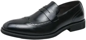 Men's Pointed Toe Brogue Slip-On Loafers Mixed Leather Casual & Formal Shoes