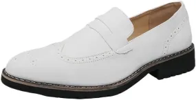 Men's Pointed Toe Brogue Slip-On Loafers Mixed Leather Casual & Formal Shoes