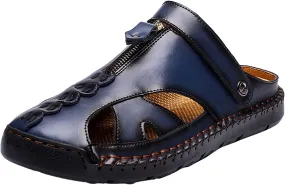 Men's Sandals Adjustable Outdoor Leather Closed Toe Beach Shoes Summer Breathable Fisherman Shoes Non Slip Comfortable for Hiking Walking Lightweight Durable Work Slippers for Men Daily Wear