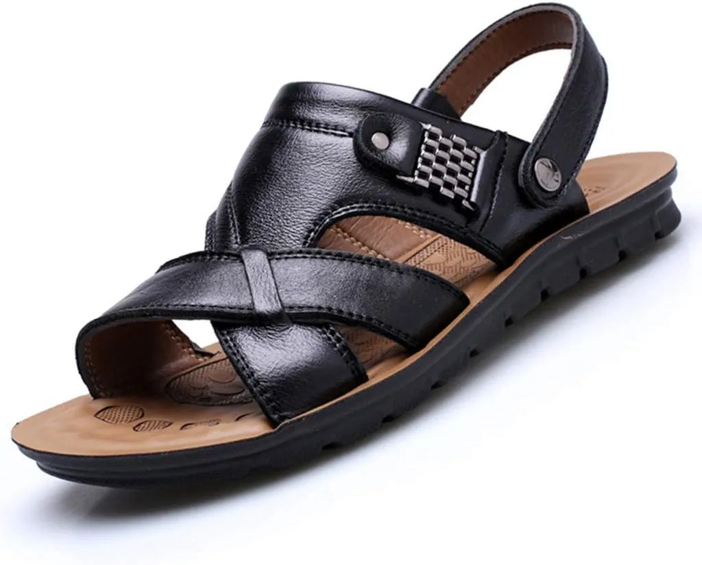 Men's Sandals Open Toe Leather Fisherman Sport Hiking Wading Casual Adjustable Summer Sandals Shoes for Men with Cushion Sole Comfy Walking Flat Daliy Work Sandal Breathable Outdoor Slipper