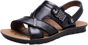 Men's Sandals Open Toe Leather Fisherman Sport Hiking Wading Casual Adjustable Summer Sandals Shoes for Men with Cushion Sole Comfy Walking Flat Daliy Work Sandal Breathable Outdoor Slipper