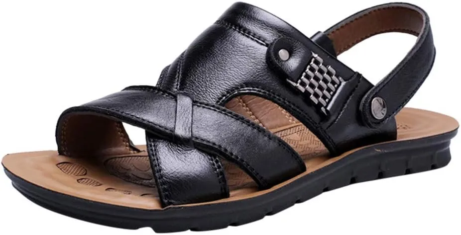 Men's Sandals Open Toe Leather Fisherman Sport Hiking Wading Casual Adjustable Summer Sandals Shoes for Men with Cushion Sole Comfy Walking Flat Daliy Work Sandal Breathable Outdoor Slipper