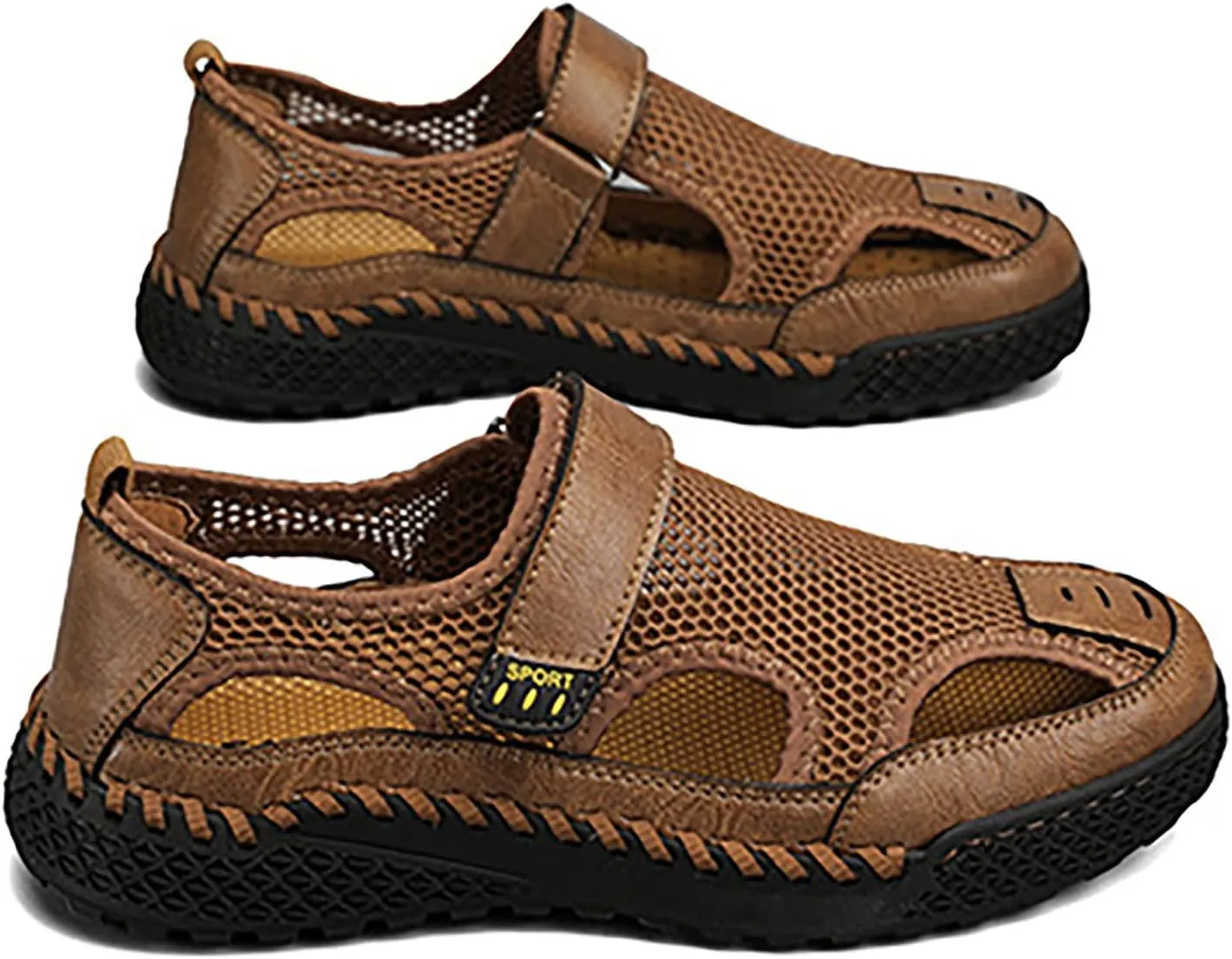 Men's Sandals Outdoor Summer Casual Thick Cushion Beach Water Fisherman Sandal Close Toe Mesh Leather Sandal