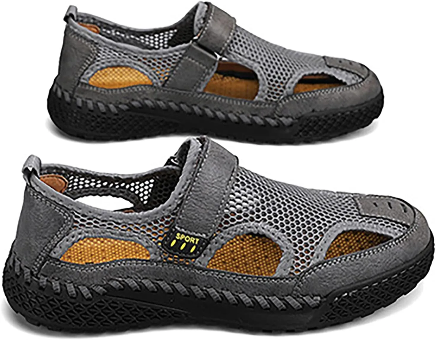 Men's Sandals Outdoor Summer Casual Thick Cushion Beach Water Fisherman Sandal Close Toe Mesh Leather Sandal