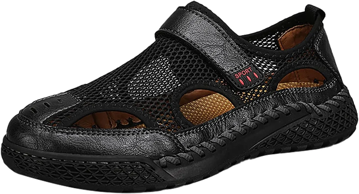 Men's Sandals Outdoor Summer Casual Thick Cushion Beach Water Fisherman Sandal Close Toe Mesh Leather Sandal