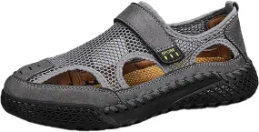 Men's Sandals Outdoor Summer Casual Thick Cushion Beach Water Fisherman Sandal Close Toe Mesh Leather Sandal