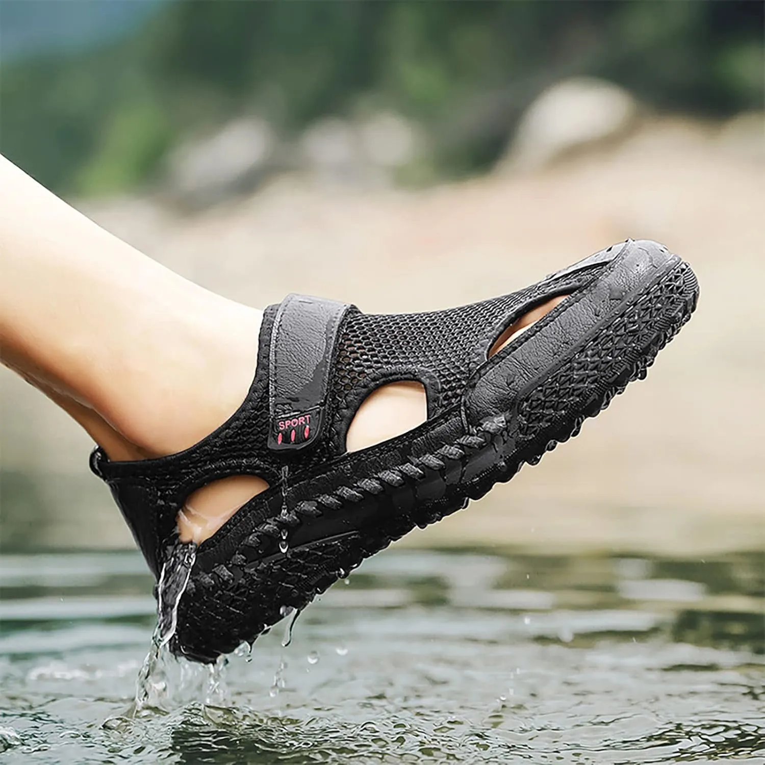 Men's Sandals Outdoor Summer Casual Thick Cushion Beach Water Fisherman Sandal Close Toe Mesh Leather Sandal