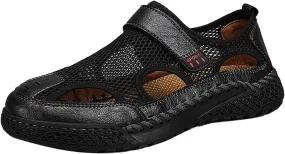 Men's Sandals Outdoor Summer Casual Thick Cushion Beach Water Fisherman Sandal Close Toe Mesh Leather Sandal