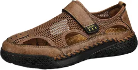 Men's Sandals Outdoor Summer Casual Thick Cushion Beach Water Fisherman Sandal Close Toe Mesh Leather Sandal