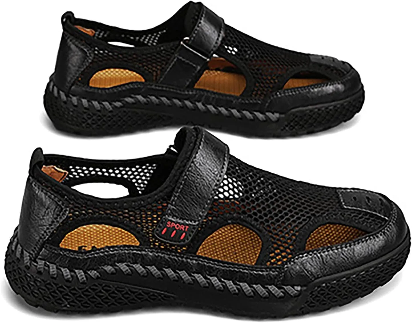 Men's Sandals Outdoor Summer Casual Thick Cushion Beach Water Fisherman Sandal Close Toe Mesh Leather Sandal