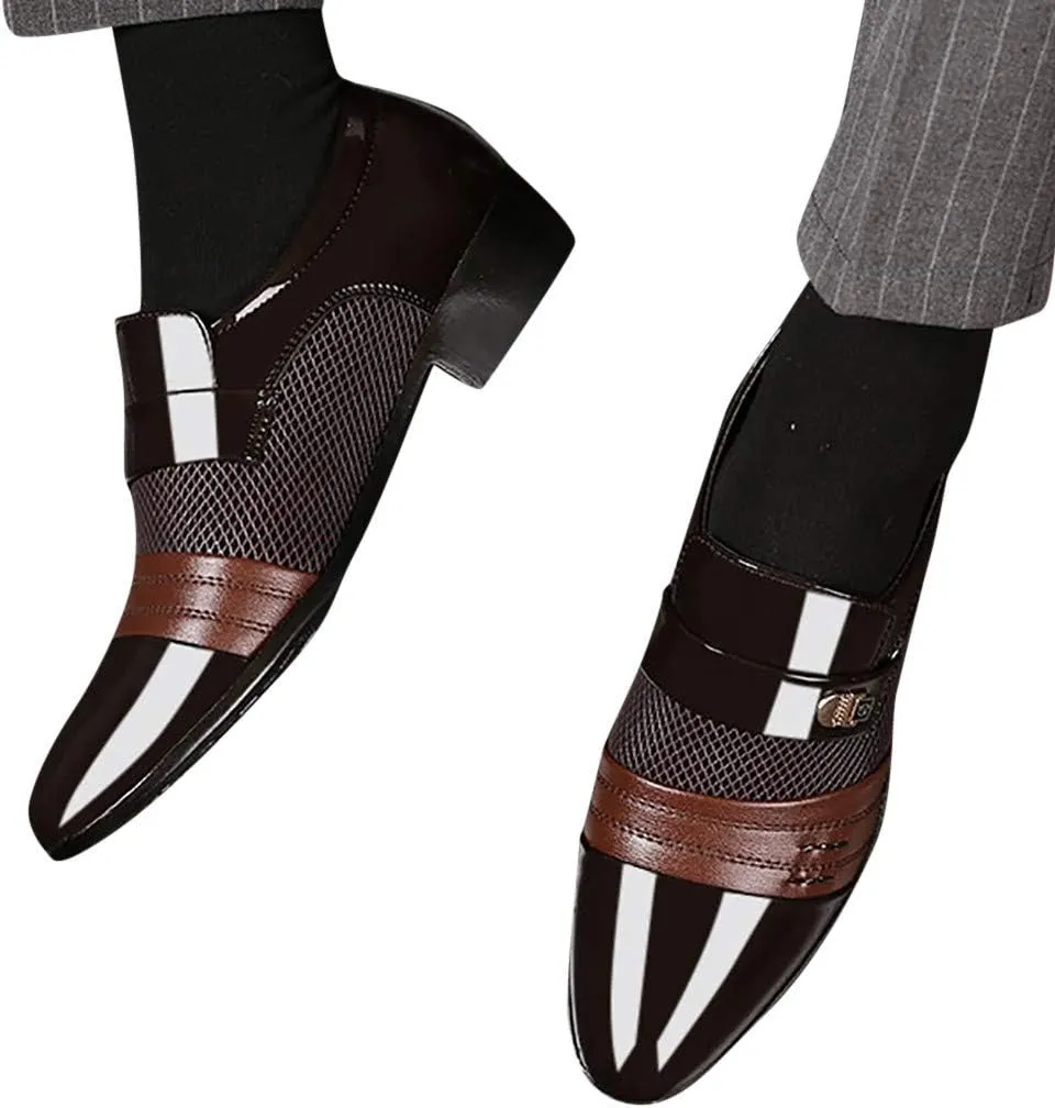 Mens Slip on Business Formal Shoes Breatheble Dress Shoes Men Arch Support Walking Leather Shoe Cap Toe Slip on Oxfords Men Casual Office Work Shoe Low Heel Summer Comfortable Oxfords