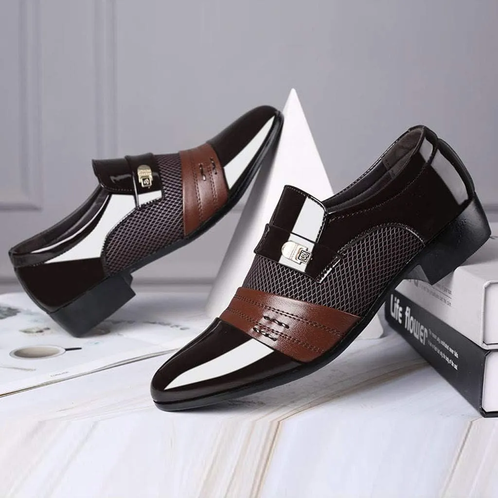 Mens Slip on Business Formal Shoes Breatheble Dress Shoes Men Arch Support Walking Leather Shoe Cap Toe Slip on Oxfords Men Casual Office Work Shoe Low Heel Summer Comfortable Oxfords