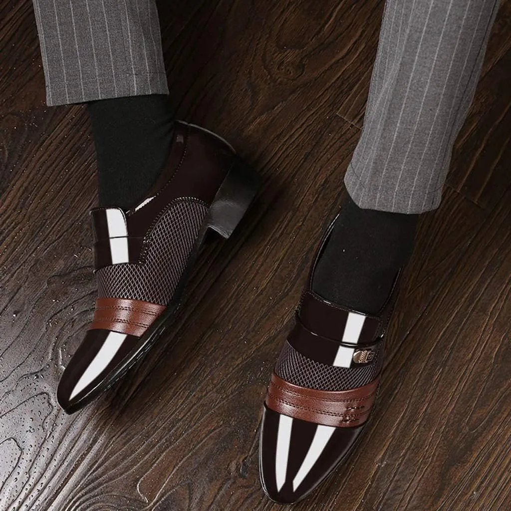 Mens Slip on Business Formal Shoes Breatheble Dress Shoes Men Arch Support Walking Leather Shoe Cap Toe Slip on Oxfords Men Casual Office Work Shoe Low Heel Summer Comfortable Oxfords