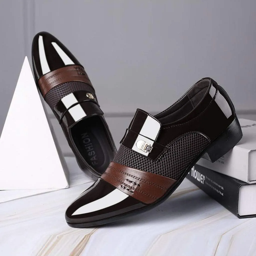 Mens Slip on Business Formal Shoes Breatheble Dress Shoes Men Arch Support Walking Leather Shoe Cap Toe Slip on Oxfords Men Casual Office Work Shoe Low Heel Summer Comfortable Oxfords