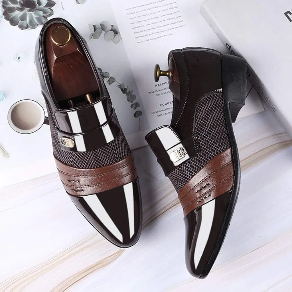 Mens Slip on Business Formal Shoes Breatheble Dress Shoes Men Arch Support Walking Leather Shoe Cap Toe Slip on Oxfords Men Casual Office Work Shoe Low Heel Summer Comfortable Oxfords