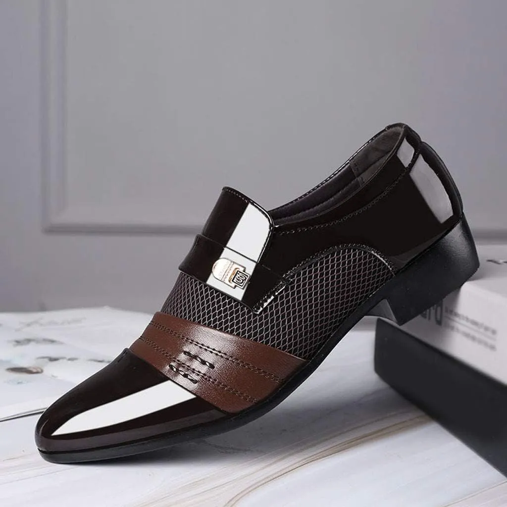 Mens Slip on Business Formal Shoes Breatheble Dress Shoes Men Arch Support Walking Leather Shoe Cap Toe Slip on Oxfords Men Casual Office Work Shoe Low Heel Summer Comfortable Oxfords