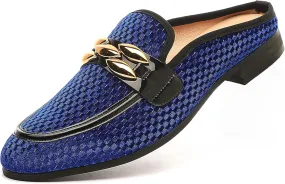 Men's Slip-on Mule Sandals Loafer with Gold Buckle,Fashion Leather Formal Wear Casual Backless Dress Slippers