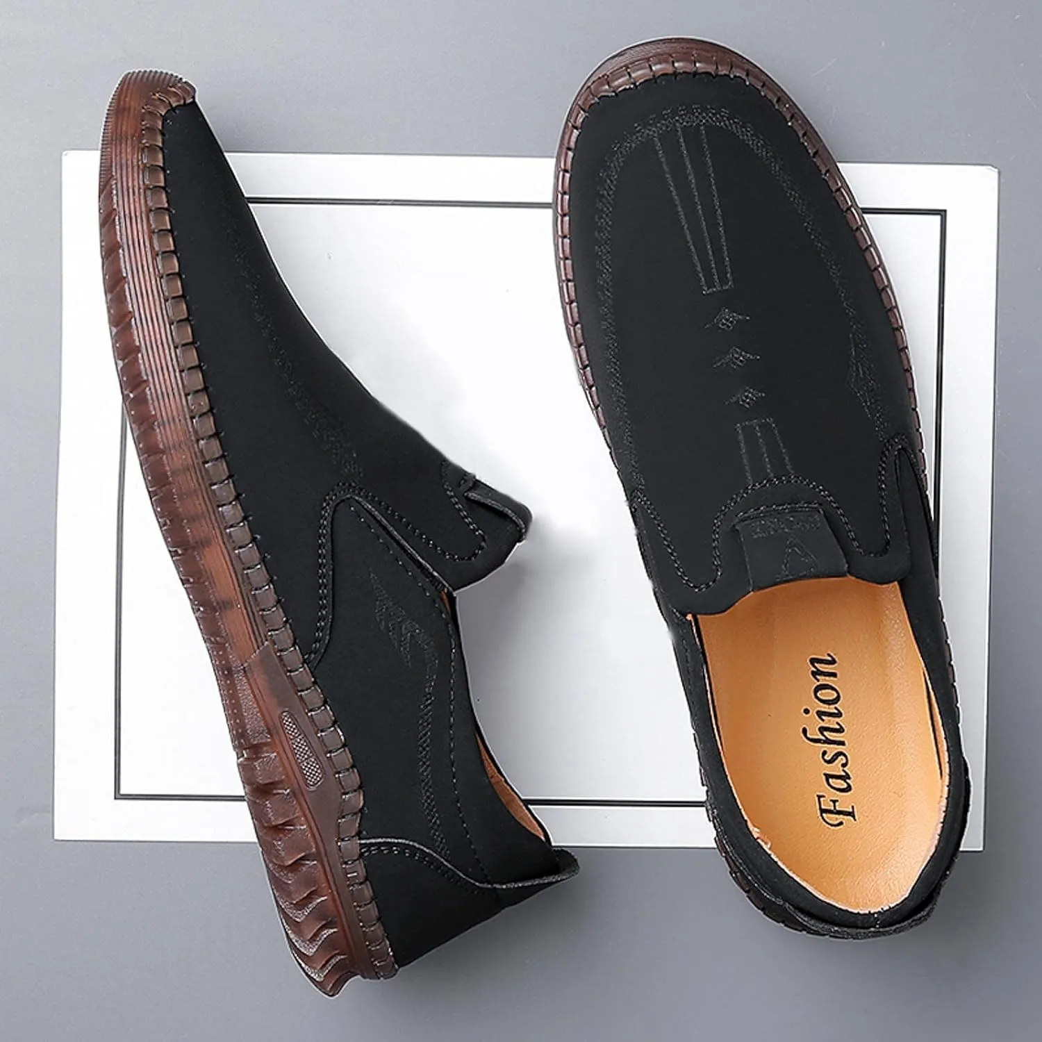 Men's Slip on Walking Shoes Comfy Knitted Memory Foam Breathable Mesh Fashion Sneakers Non Slip Travel Jogging Athletic Running Shoes