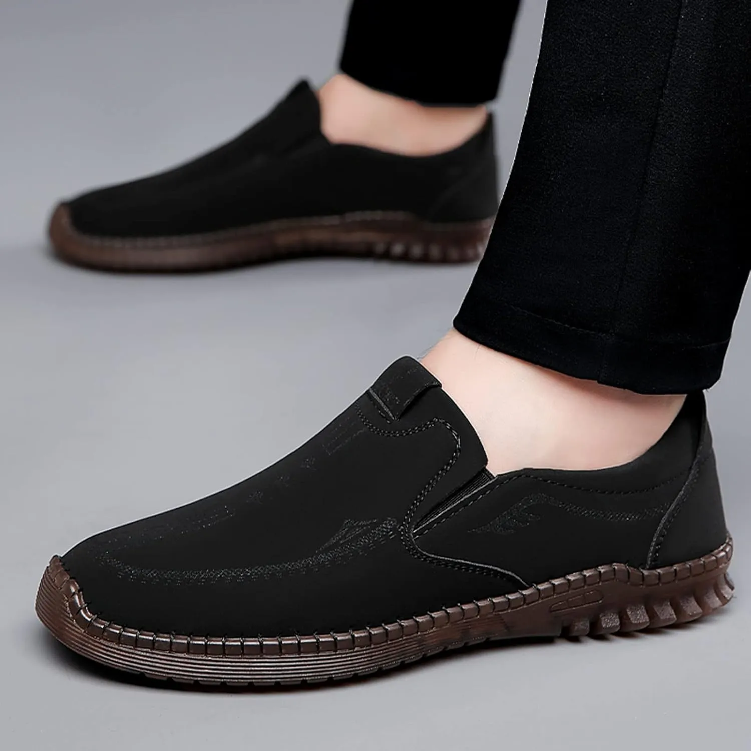 Men's Slip on Walking Shoes Comfy Knitted Memory Foam Breathable Mesh Fashion Sneakers Non Slip Travel Jogging Athletic Running Shoes