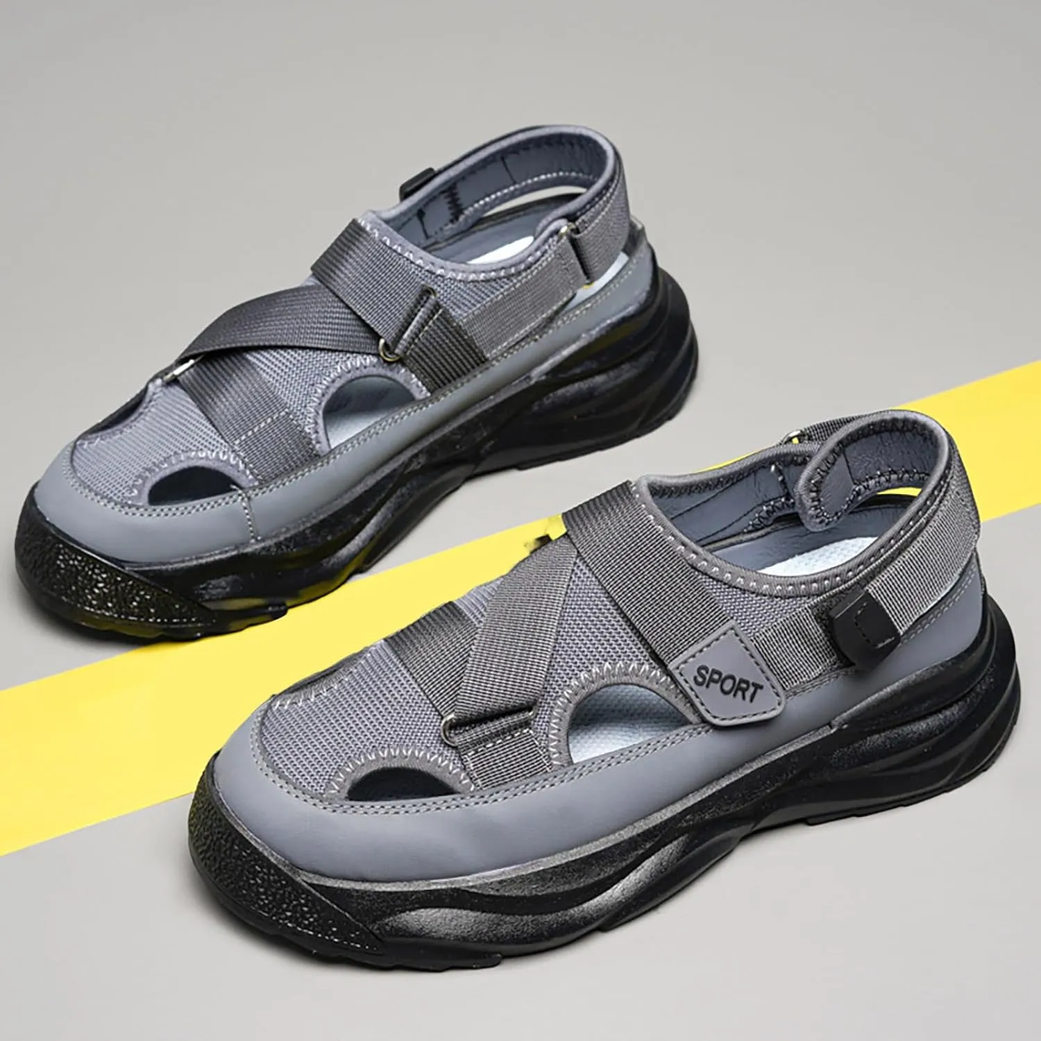 Men's Sport Sandals Non Slip Close Toe with Adjustable Strap for Summer Walking Men's Hiking Sandals with Arch Support