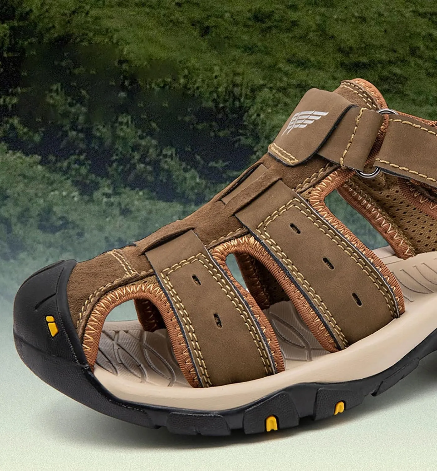 Men's Sport Sandals Outdoor Hiking Sandals Closed Toe Leather Athletic Lightweight Water Shoes