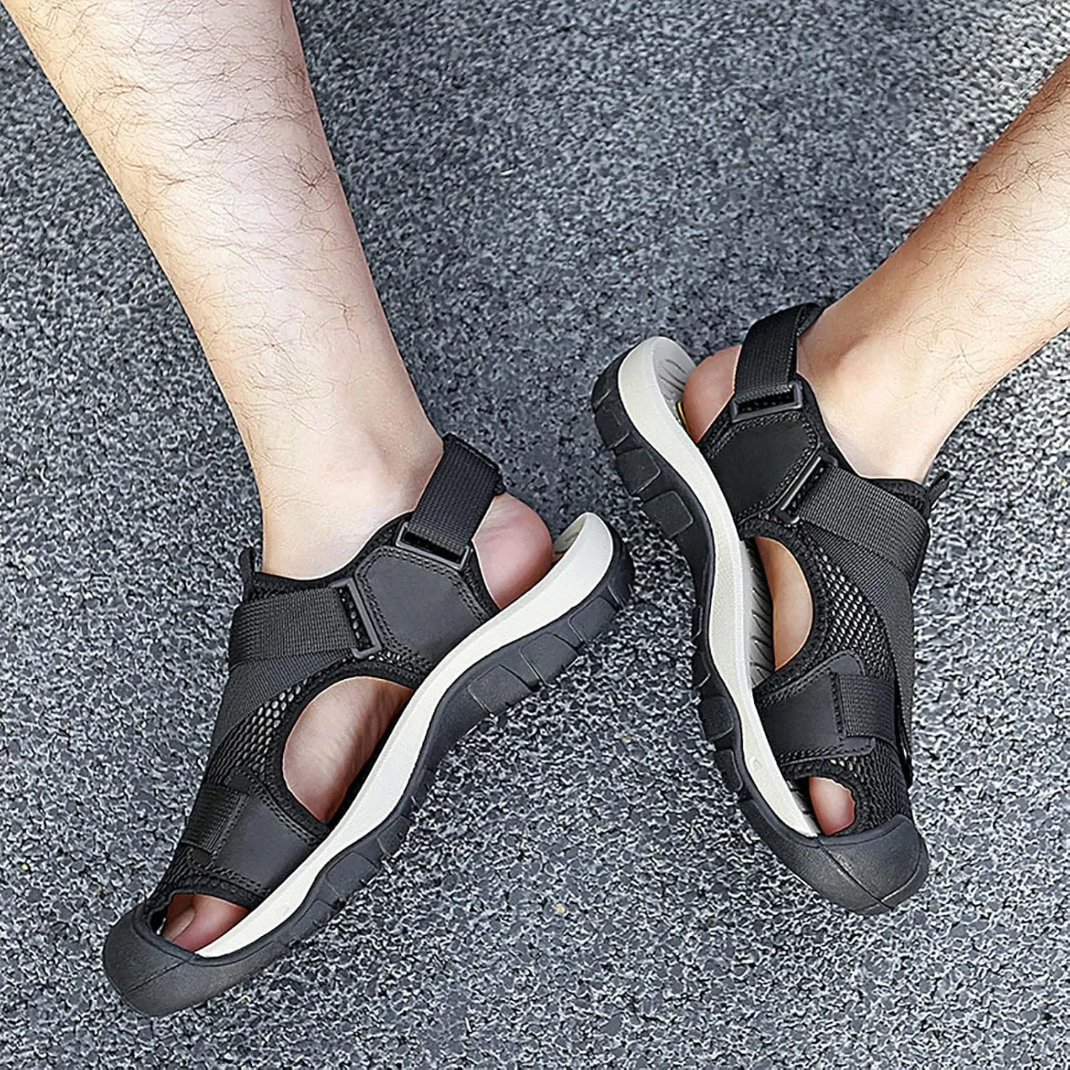 Men's Sport Sandals with Breathable Mesh Athletic Water Shoes with Arch Support Close Toe Non Slip Summer Beach Sandal Men