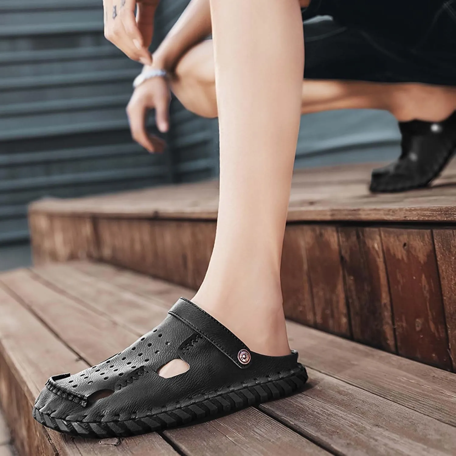 Men's Sports Sandals Leather Closed Toe Fisherman Sandals Slippers Beach Summer Beach Classic Hiking Shoes, Breathable and Comfortable, Adjustable