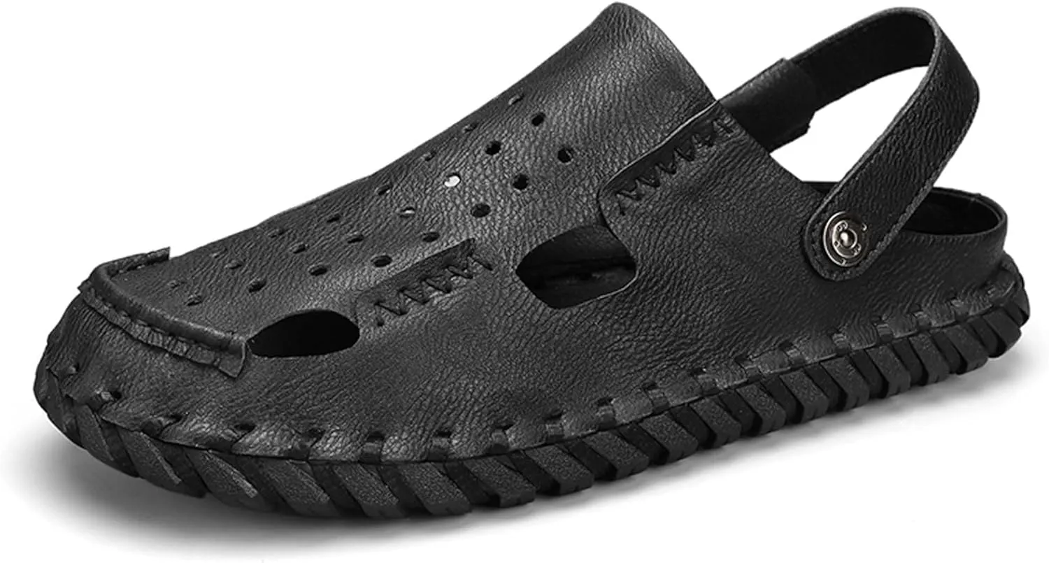Men's Sports Sandals Leather Closed Toe Fisherman Sandals Slippers Beach Summer Beach Classic Hiking Shoes, Breathable and Comfortable, Adjustable