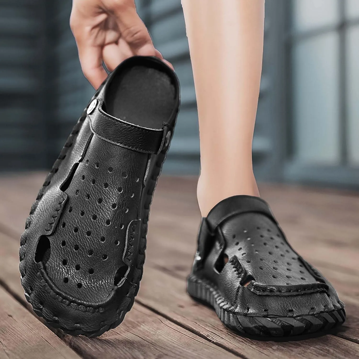 Men's Sports Sandals Leather Closed Toe Fisherman Sandals Slippers Beach Summer Beach Classic Hiking Shoes, Breathable and Comfortable, Adjustable