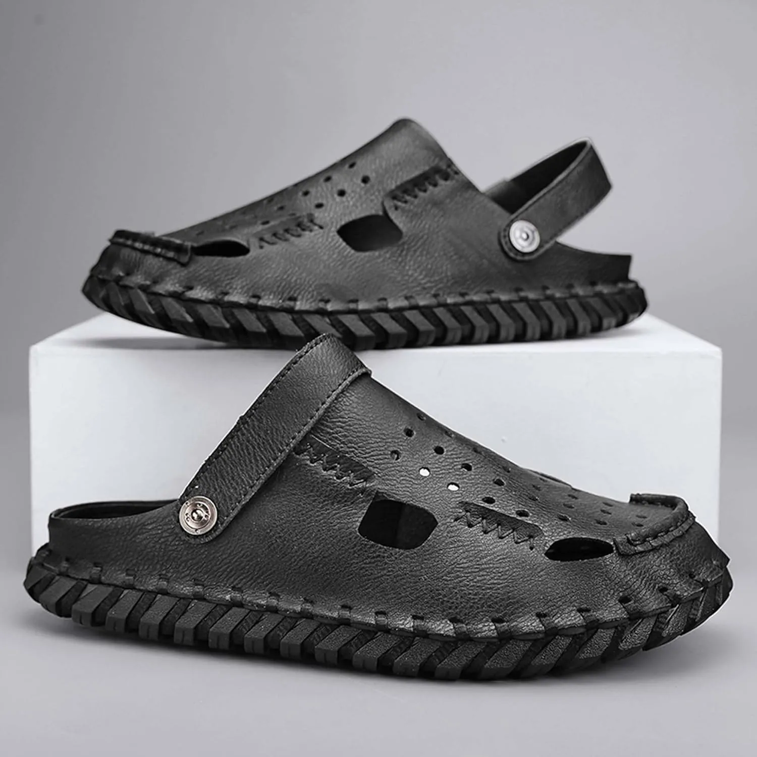 Men's Sports Sandals Leather Closed Toe Fisherman Sandals Slippers Beach Summer Beach Classic Hiking Shoes, Breathable and Comfortable, Adjustable