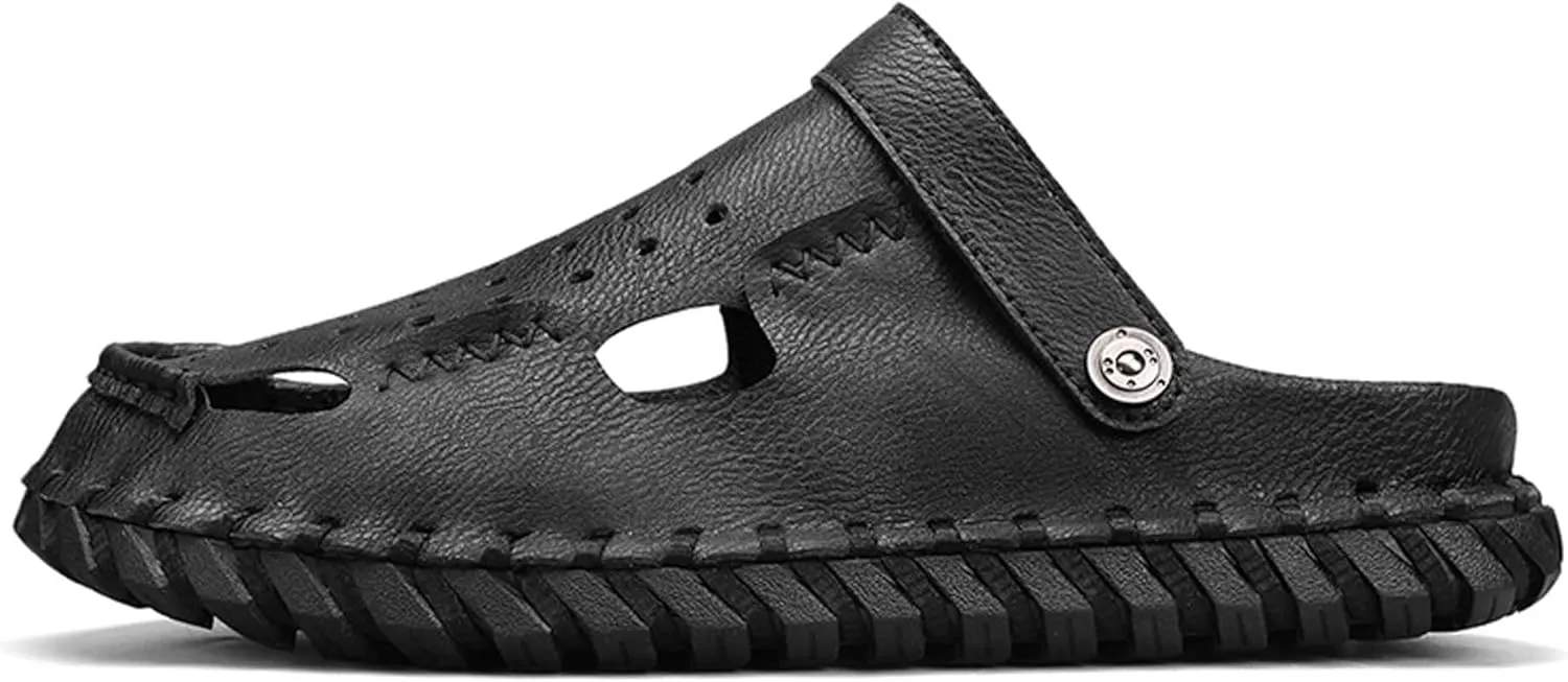 Men's Sports Sandals Leather Closed Toe Fisherman Sandals Slippers Beach Summer Beach Classic Hiking Shoes, Breathable and Comfortable, Adjustable
