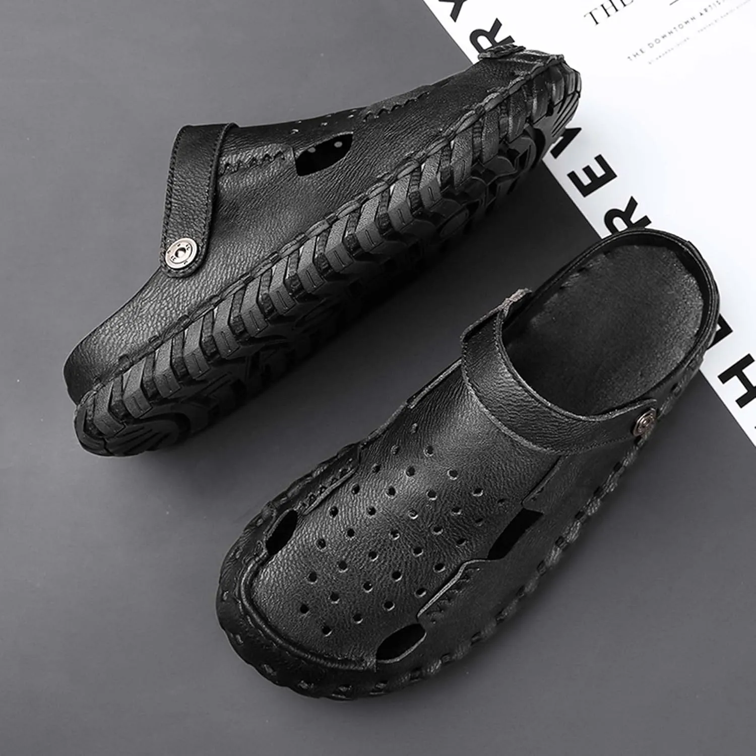 Men's Sports Sandals Leather Closed Toe Fisherman Sandals Slippers Beach Summer Beach Classic Hiking Shoes, Breathable and Comfortable, Adjustable