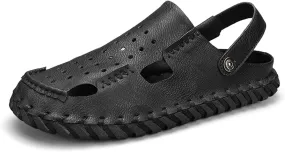 Men's Sports Sandals Leather Closed Toe Fisherman Sandals Slippers Beach Summer Beach Classic Hiking Shoes, Breathable and Comfortable, Adjustable
