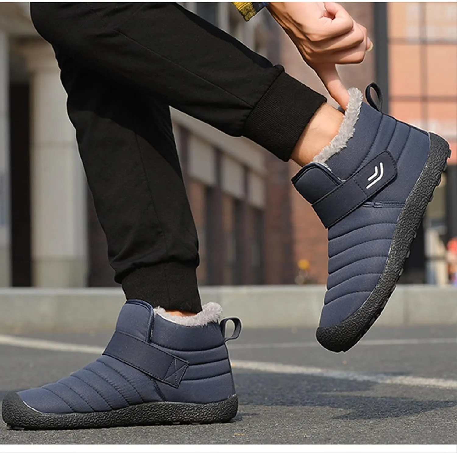 Men's Umbrella Hook Loop Platform Snow Boots Comfortable Round Toe Warm Non-Slip Tfully Fur Lined Ankle Boots Winter Casual Snow Warm Cotton Shoes