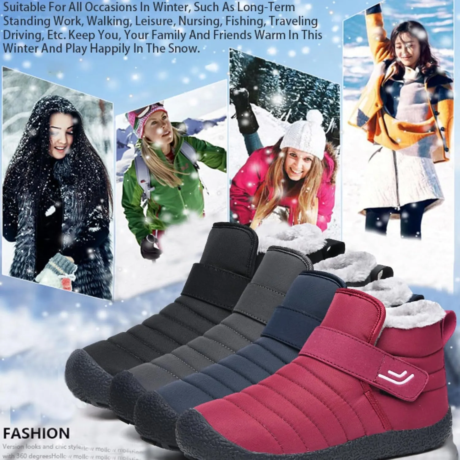 Men's Umbrella Hook Loop Platform Snow Boots Comfortable Round Toe Warm Non-Slip Tfully Fur Lined Ankle Boots Winter Casual Snow Warm Cotton Shoes
