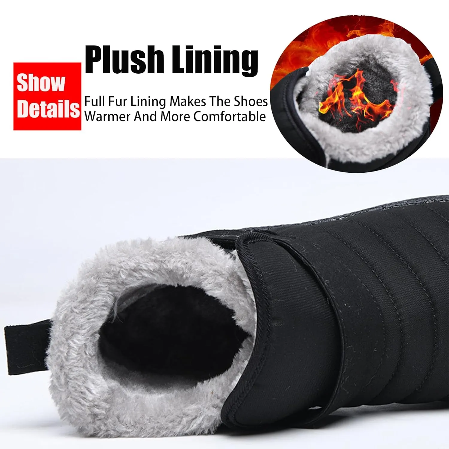 Men's Umbrella Hook Loop Platform Snow Boots Comfortable Round Toe Warm Non-Slip Tfully Fur Lined Ankle Boots Winter Casual Snow Warm Cotton Shoes
