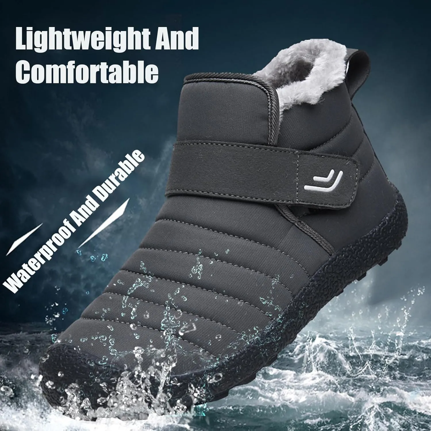 Men's Umbrella Hook Loop Platform Snow Boots Comfortable Round Toe Warm Non-Slip Tfully Fur Lined Ankle Boots Winter Casual Snow Warm Cotton Shoes
