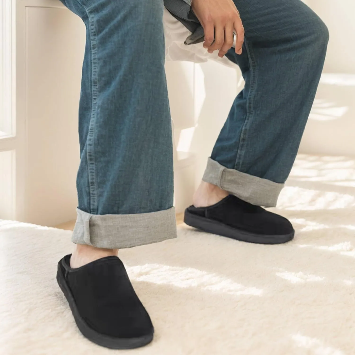 Men's Winter Fuzzy Warm Slippers - Suede House Clogs & Mules - Antislip