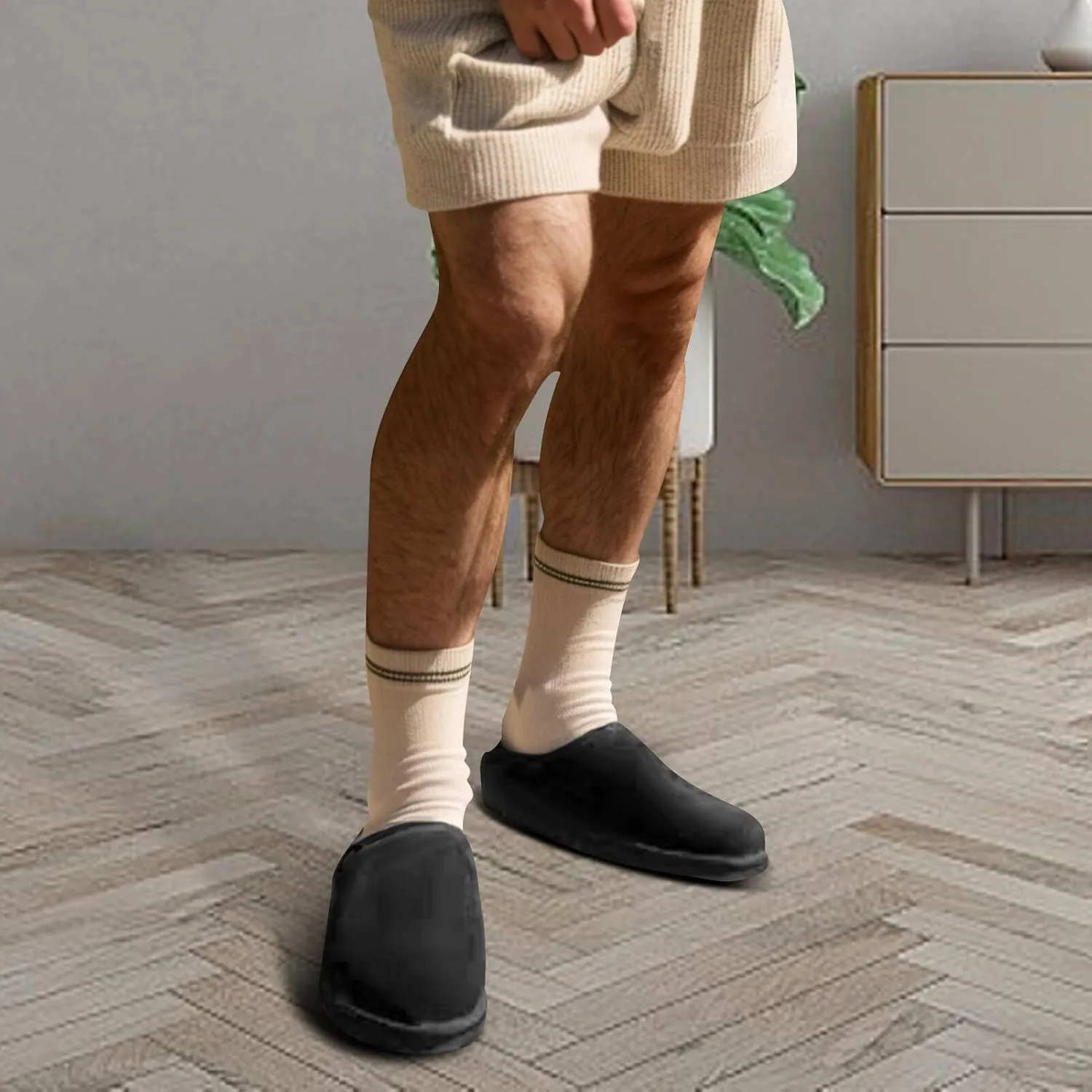 Men's Winter Fuzzy Warm Slippers - Suede House Clogs & Mules - Antislip