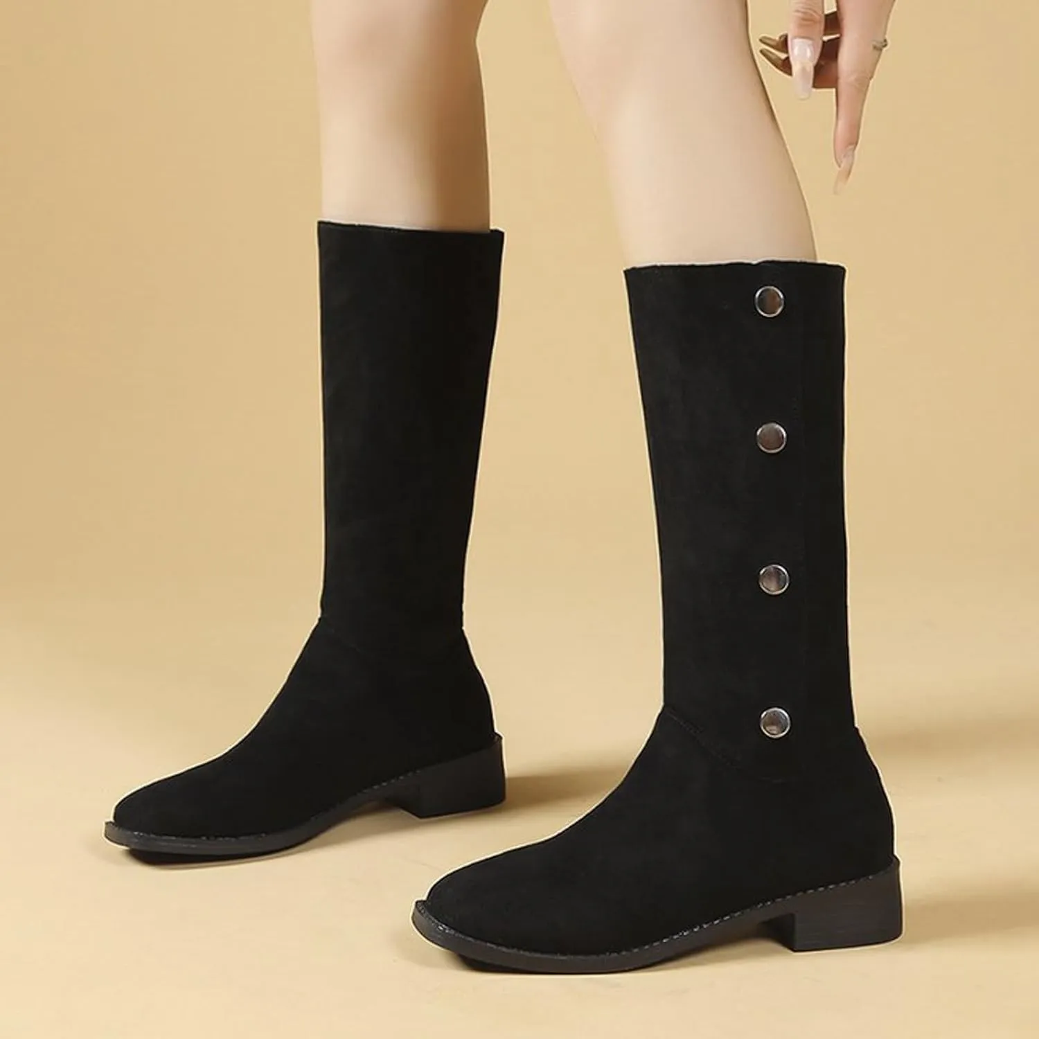 Mid Calf Boots for Women Fashionable and Versatile Classic Boots Fashion High Boots Fall Booties Shoes Rain Shoes