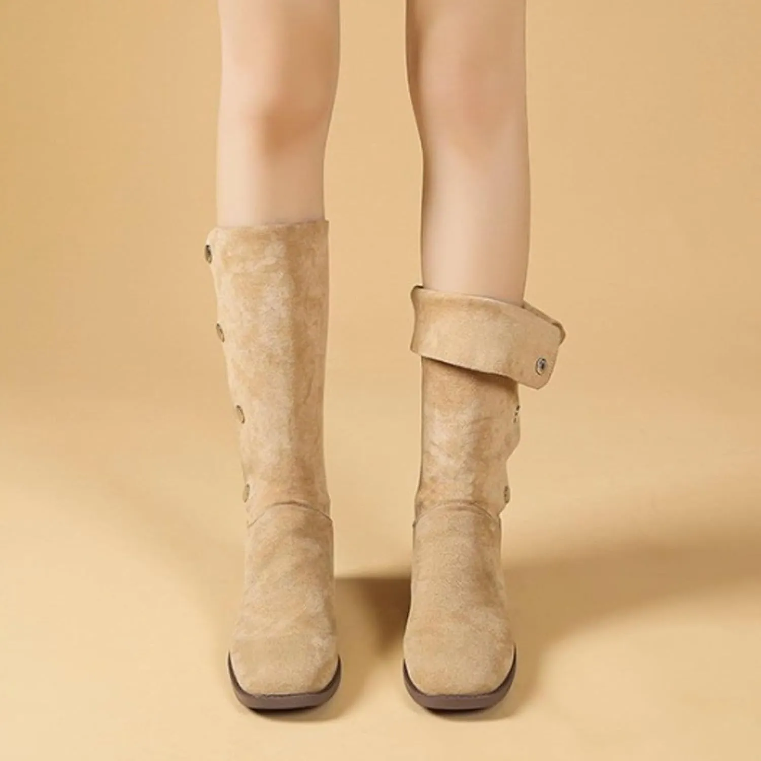 Mid Calf Boots for Women Fashionable And Versatile Classic Boots Fashion High Fall Booties Shoes Boot Work Women
