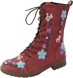 Mid Calf Boots for Women Retro Printed Embroidered Women's Heel Monochrome Fashion Short Boots Non Statement Boots Women
