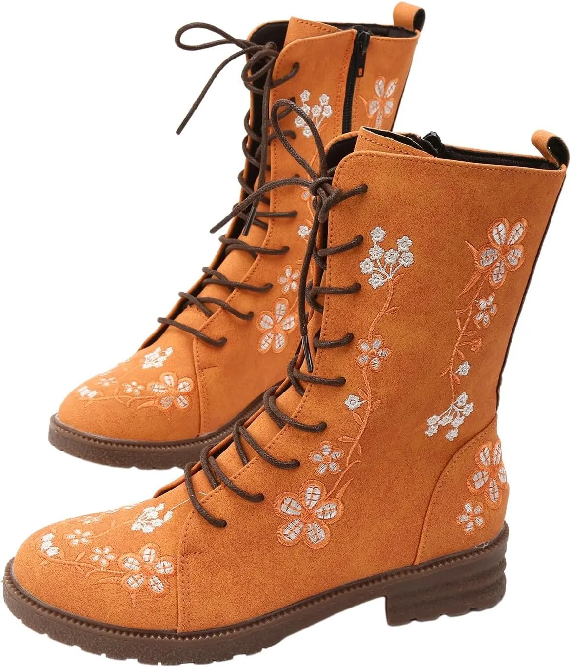 Mid Calf Boots for Women Retro Printed Embroidered Women's Heel Monochrome Fashion Short Boots Non Statement Boots Women