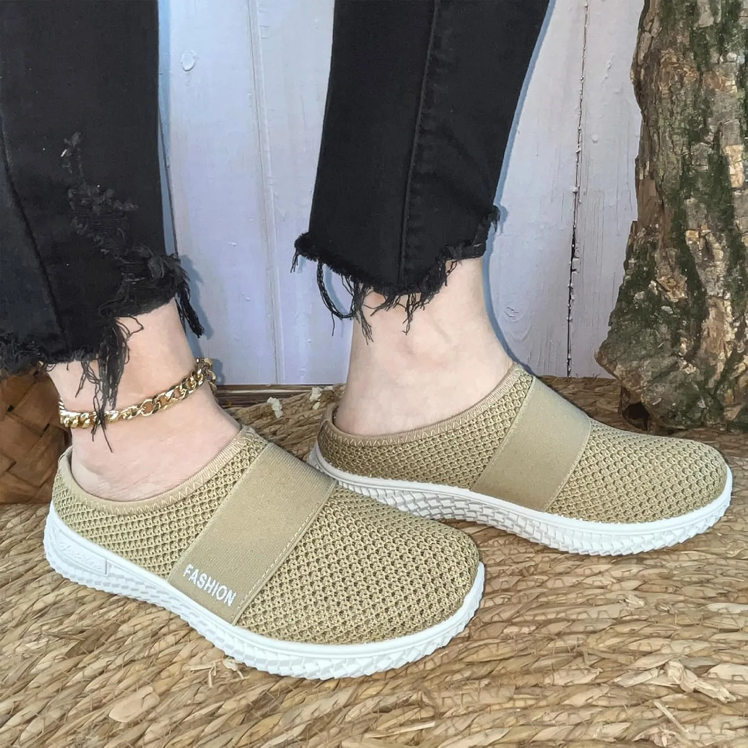 Mmoneyake Slip On Mules for Women Lightweight Open Back Shoes Comfort Walking Shoes Breathable Slippers Closed Toe Slides Backless Low Wedge Slip On Shoe Garden Clogs Shoe