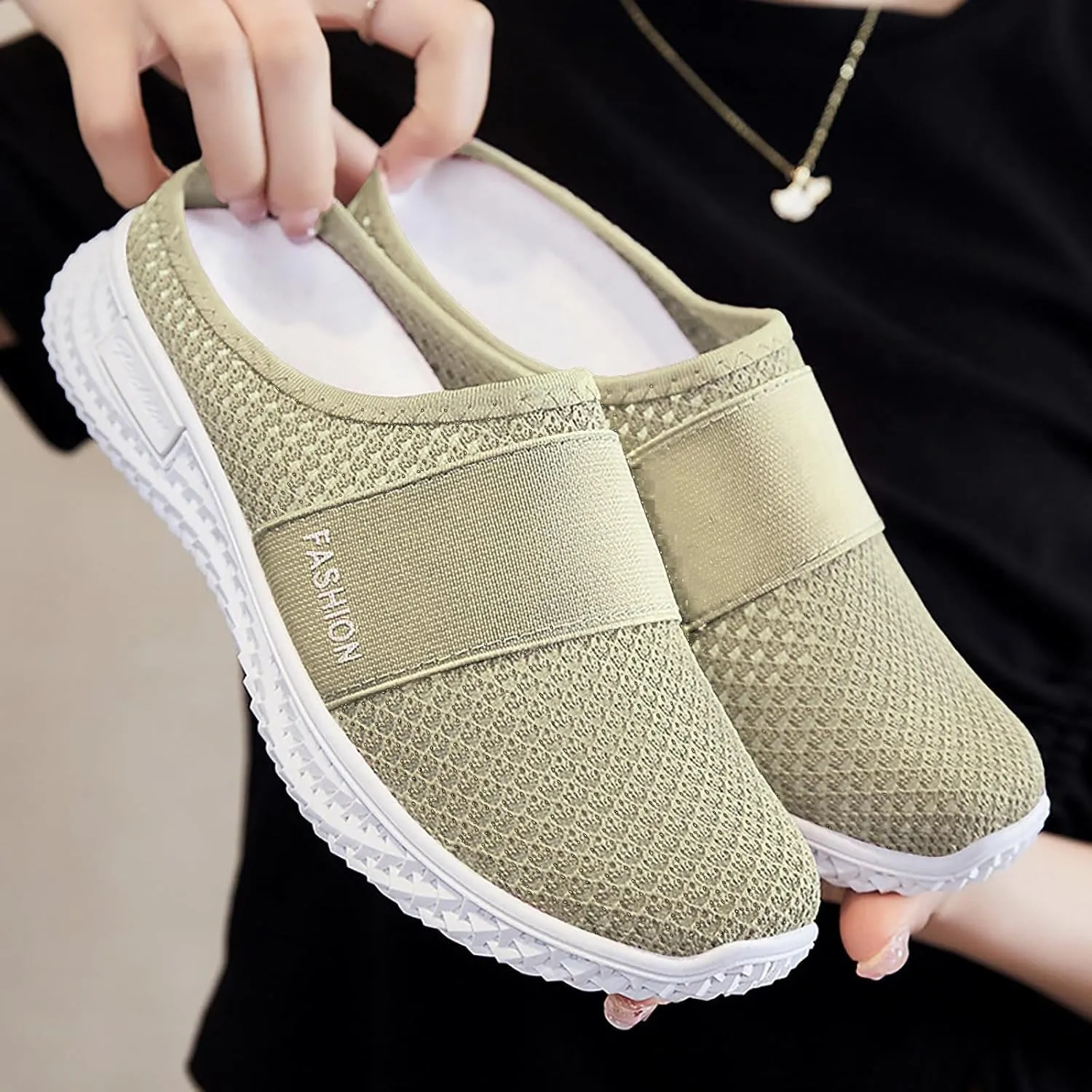 Mmoneyake Slip On Mules for Women Lightweight Open Back Shoes Comfort Walking Shoes Breathable Slippers Closed Toe Slides Backless Low Wedge Slip On Shoe Garden Clogs Shoe