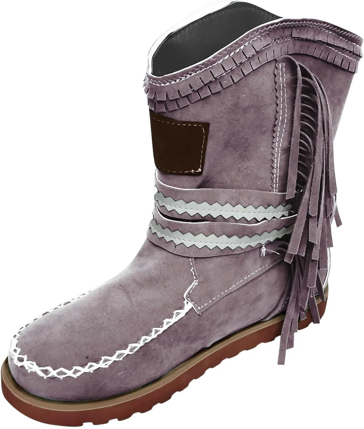 Moccasin Boots For Women Classic Ankle Boots Comfortable Flat Cowboy Boots Wide Calf Slouch Boots Suede Western Boots